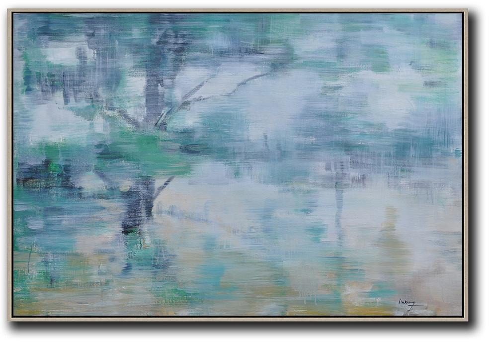 Original Painting Hand Made Large Abstract Art,Horizontal Abstract Landscape Oil Painting On Canvas,Oversized Custom Canvas Art,Grey,Green,Yellow.etc